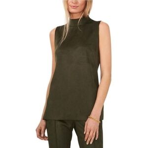 Vince Camuto Womens M Green Suede Zipper Back Mock Neck Tank NWT